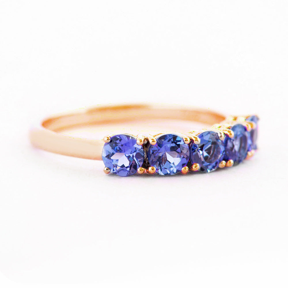Round cut Tanzanite half eternity December Anniversary Ring in Rose Gold - Victoria's Jewellery