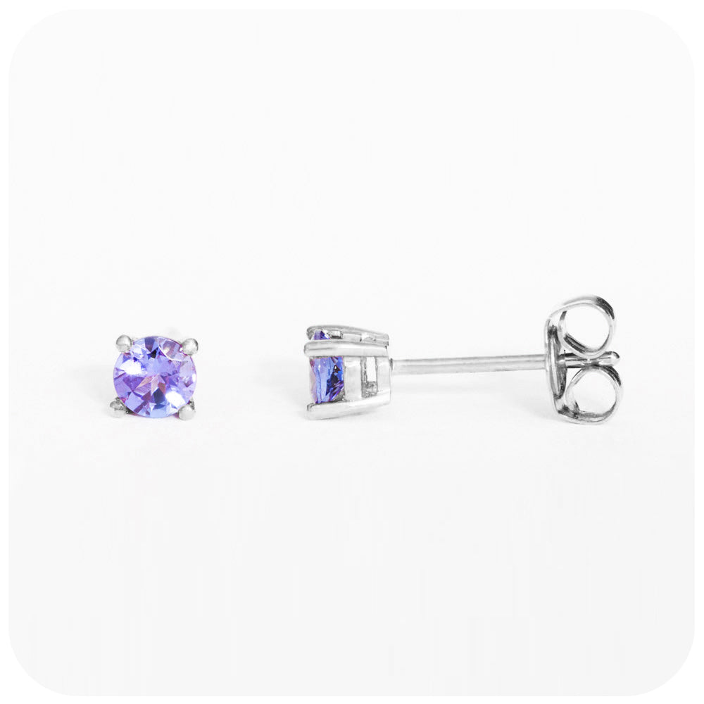 Round cut Tanzanite stud earrings in sterling silver - Victoria's Jewellery