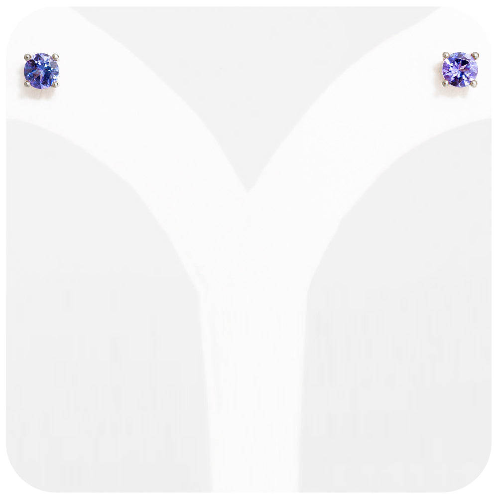 Round cut Tanzanite stud earrings in sterling silver - Victoria's Jewellery