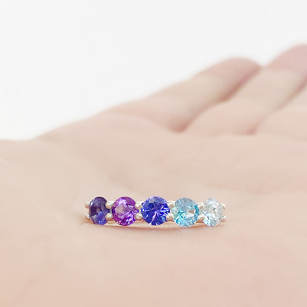 Danelle, a Blue Half Eternity Trellis Ring