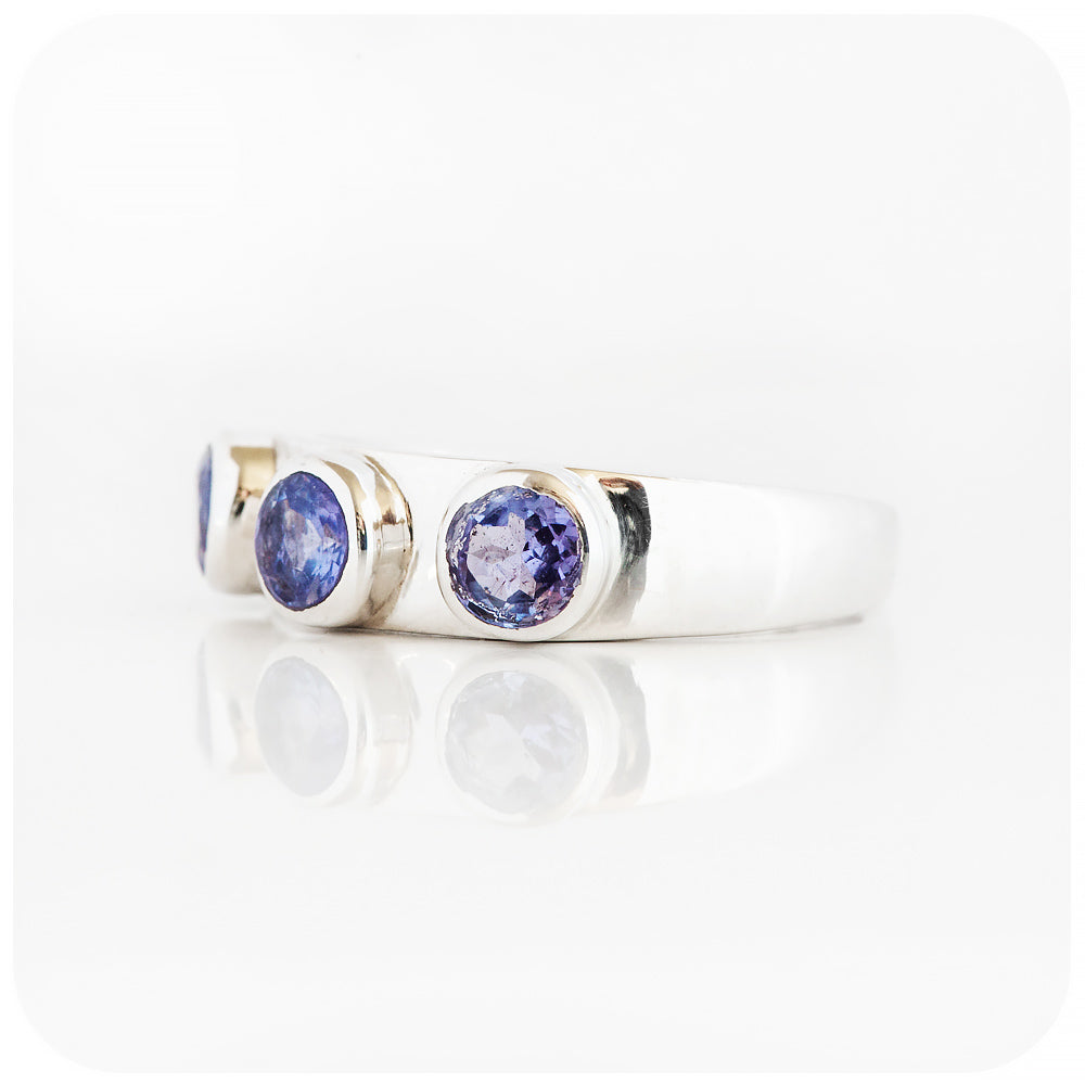 Round cut Tanzanite Trilogy Ring in Silver - Victoria's Jewellery