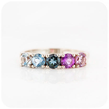 Topaz and Amethyst Rainbow half eternity anniversary ring - Victoria's Jewellery