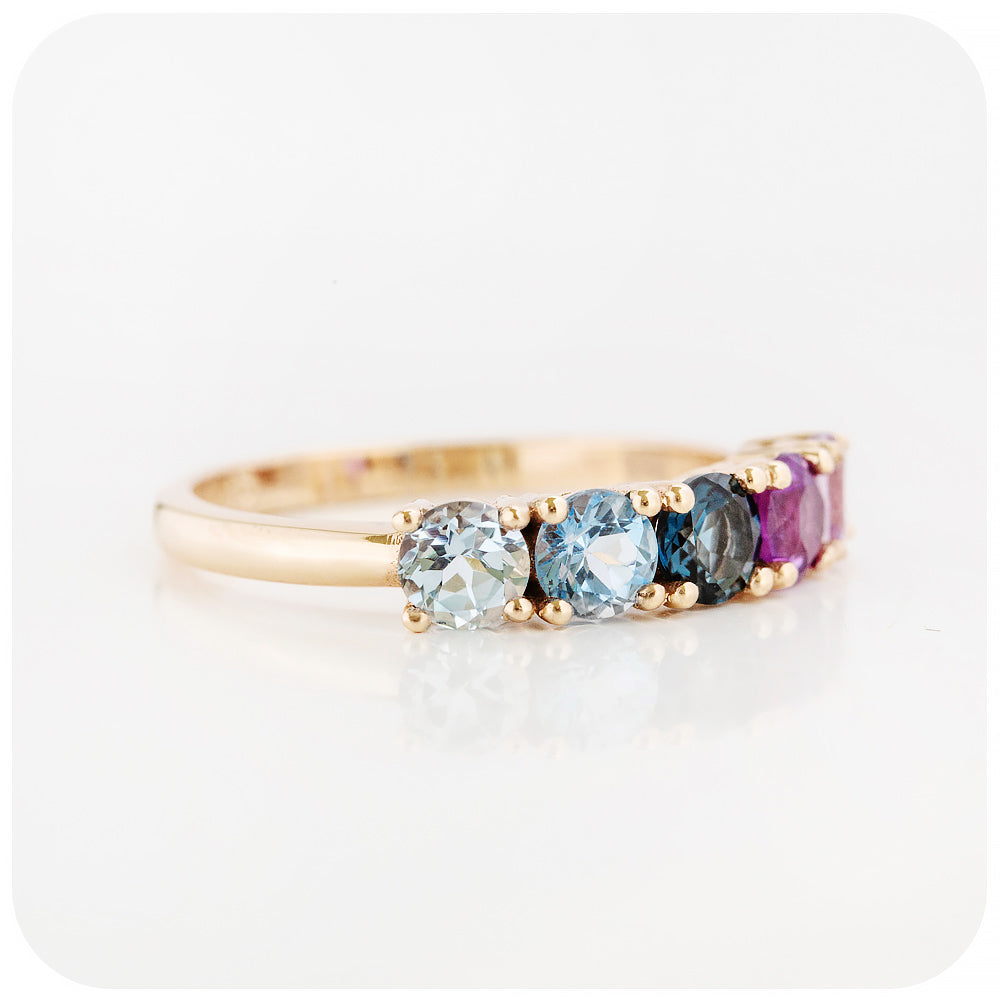 Topaz and Amethyst Rainbow half eternity anniversary ring - Victoria's Jewellery