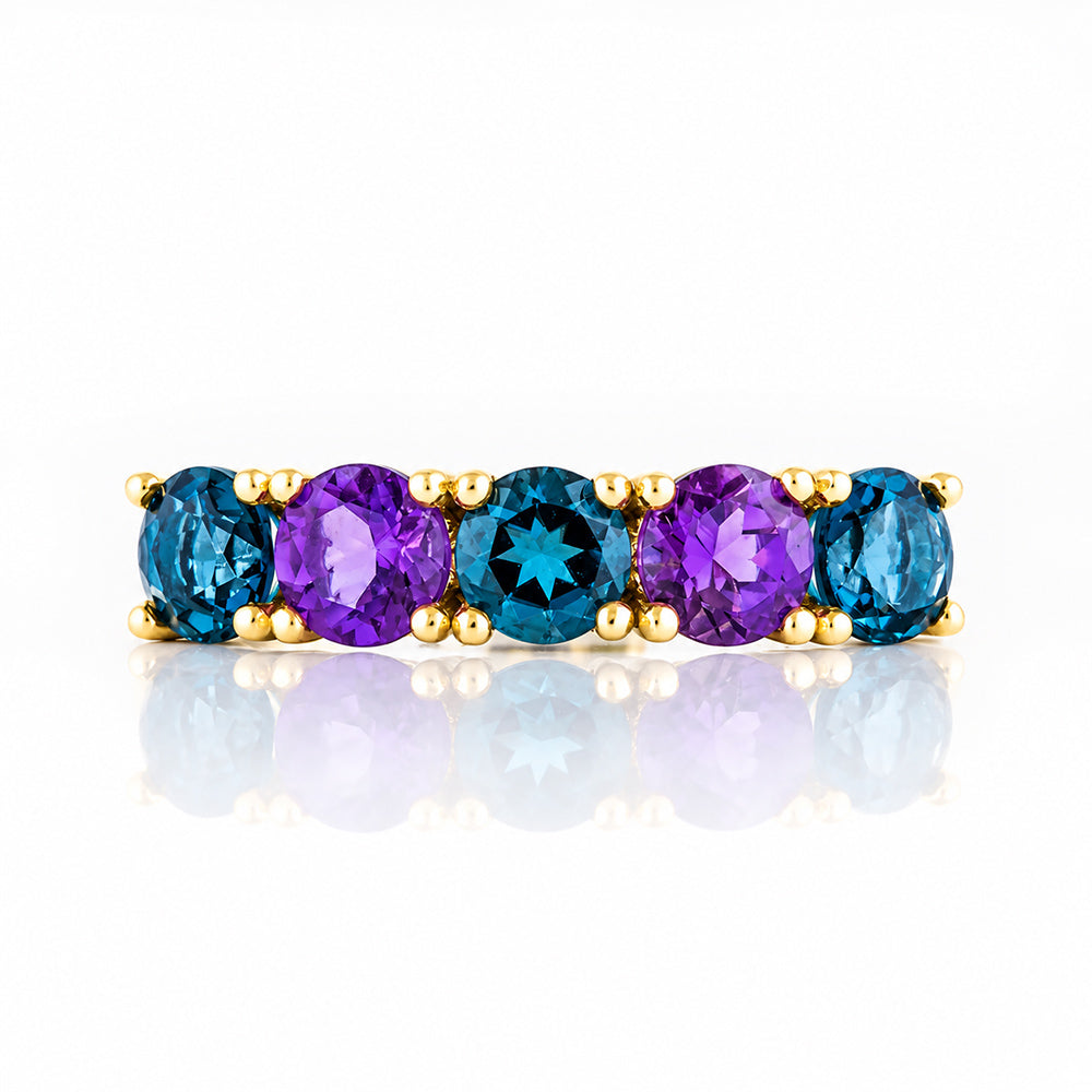 Annie, a London Topaz and Amethyst Half Eternity Ring - Victoria's Jewellery