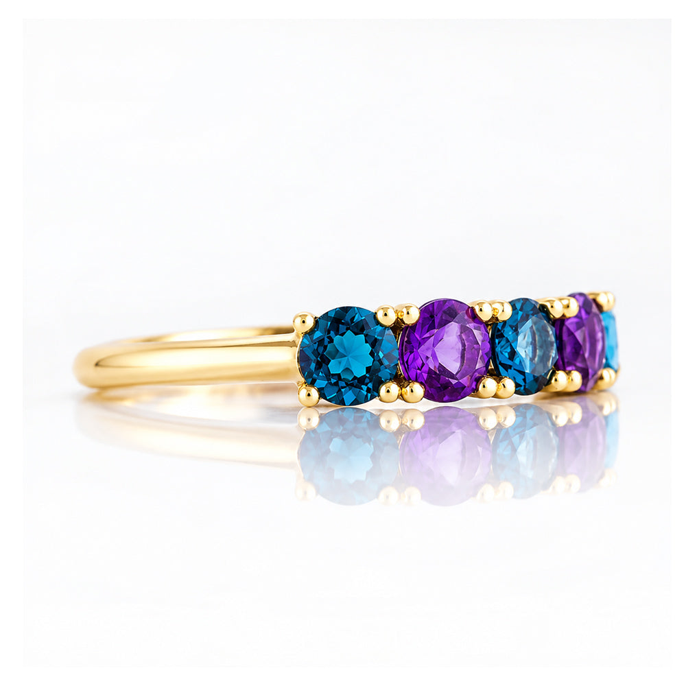 Annie, a London Topaz and Amethyst Half Eternity Ring - Victoria's Jewellery
