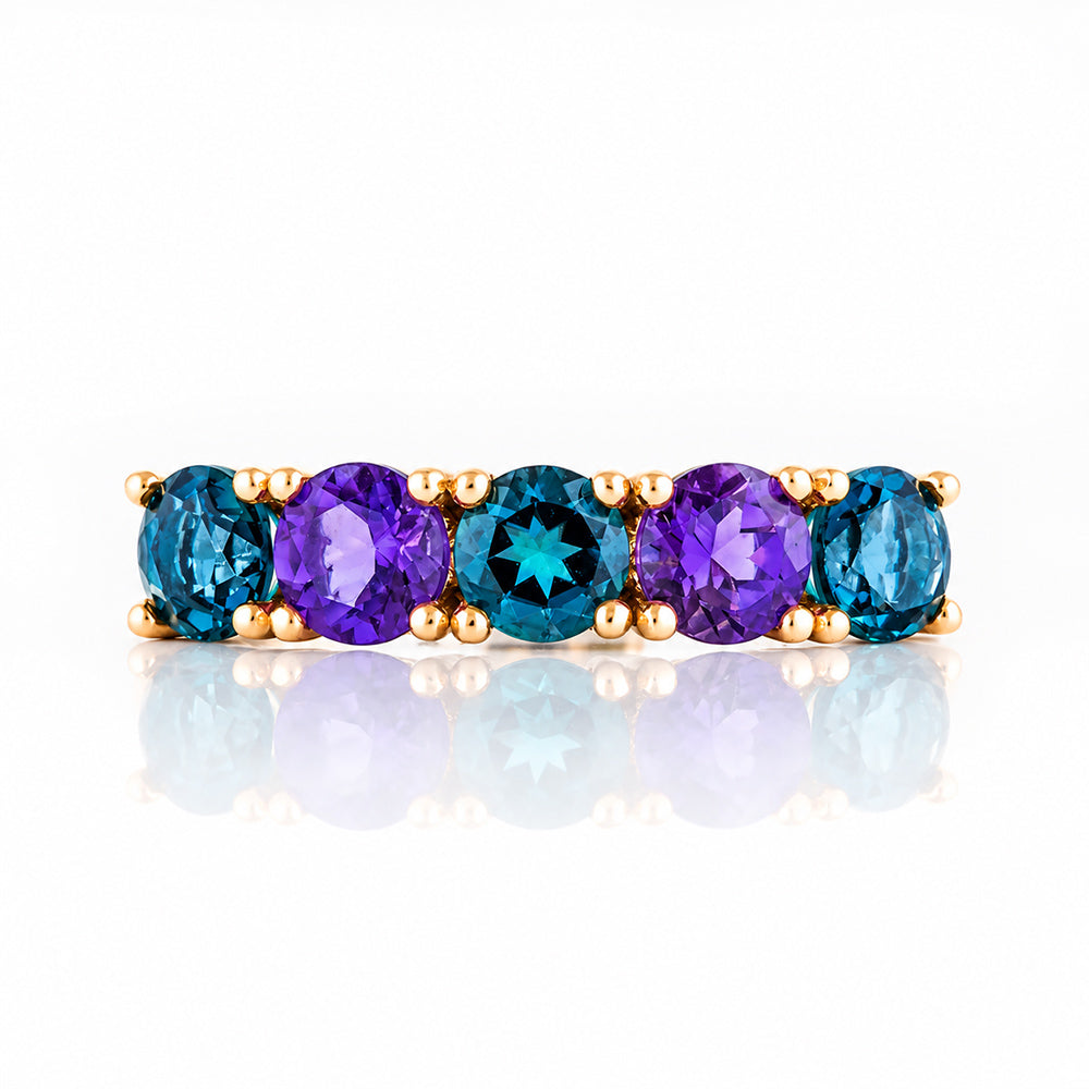 Annie, a London Topaz and Amethyst Half Eternity Ring - Victoria's Jewellery