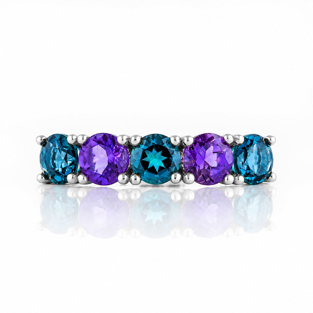 Annie, a London Topaz and Amethyst Half Eternity Ring - Victoria's Jewellery