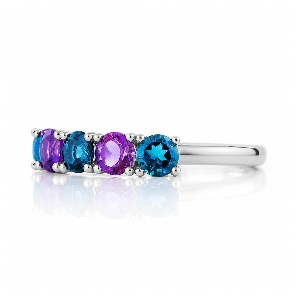 Annie, a London Topaz and Amethyst Half Eternity Ring - Victoria's Jewellery