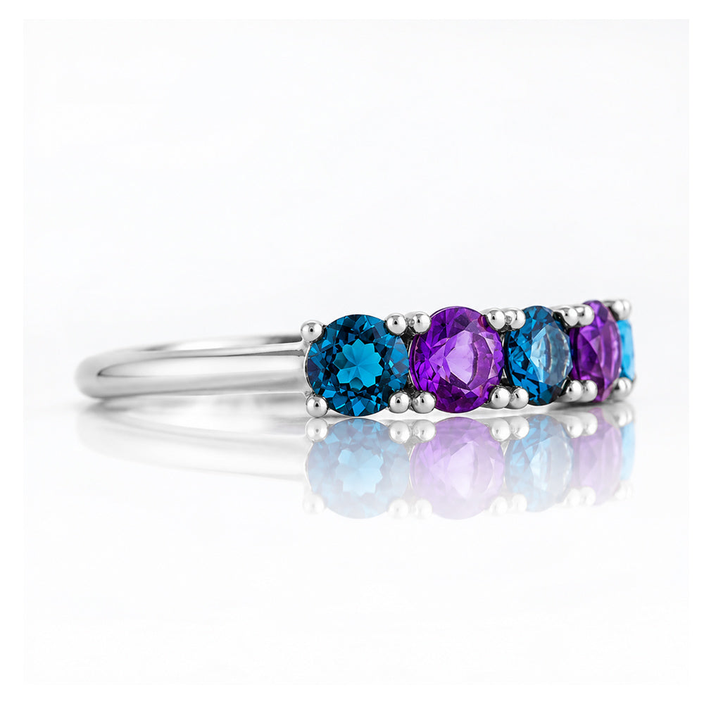Annie, a London Topaz and Amethyst Half Eternity Ring - Victoria's Jewellery