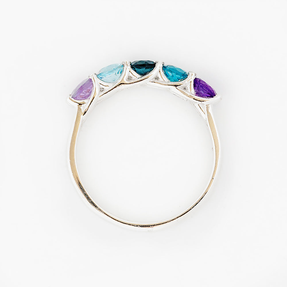 Danelle, a Topaz and Amethyst Rainbow Half Eternity Trellis Ring