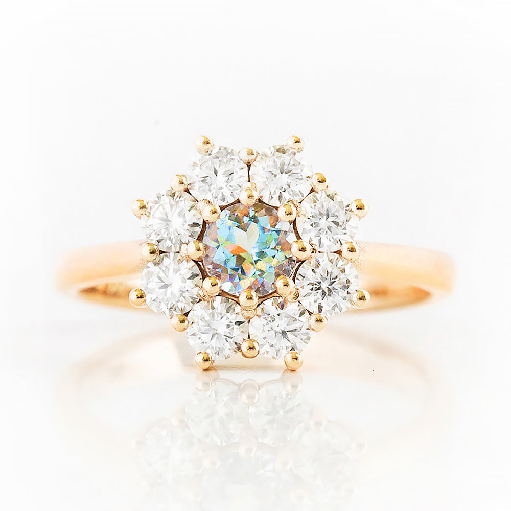 Fleur, a Lab Diamond and Topaz Flower Ring