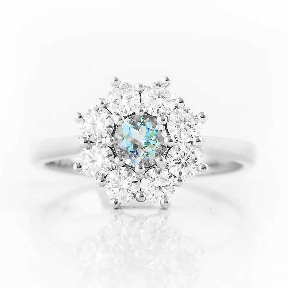 Fleur, a Lab Diamond and Topaz Flower Ring