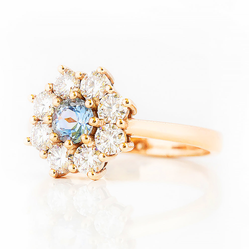 Fleur, a Lab Diamond and Topaz Flower Ring