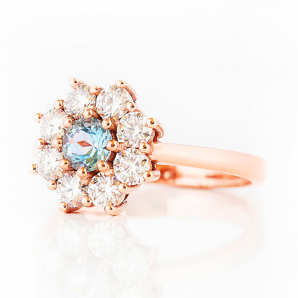 Fleur, a Lab Diamond and Topaz Flower Ring