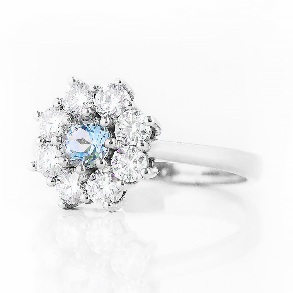 Fleur, a Lab Diamond and Topaz Flower Ring