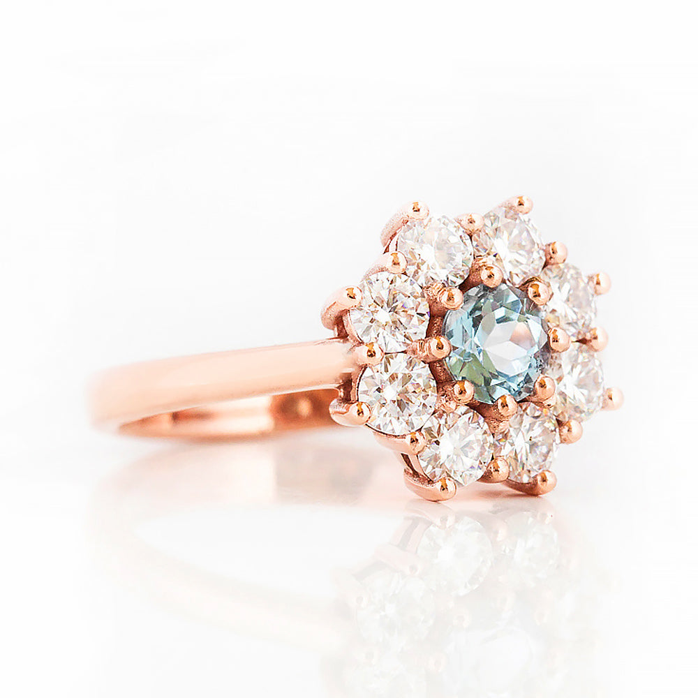 Fleur, a Lab Diamond and Topaz Flower Ring