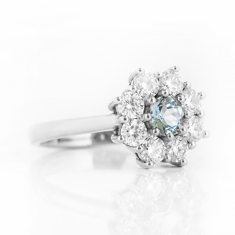 Fleur, a Lab Diamond and Topaz Flower Ring