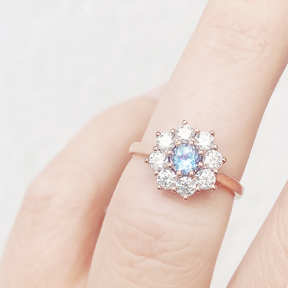 Fleur, a Lab Diamond and Topaz Flower Ring