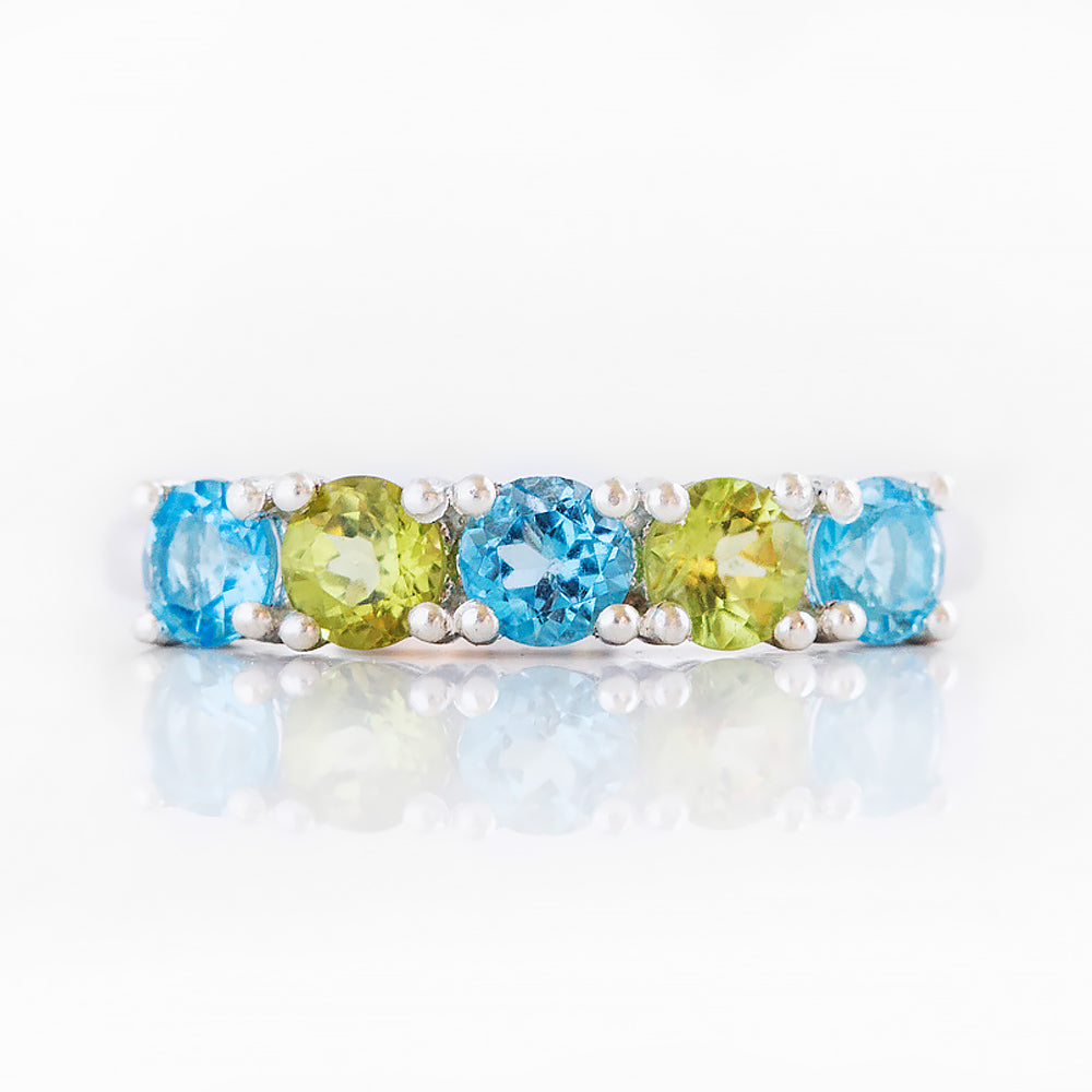Round cut Swiss Topaz and Peridot half eternity ring - Victoria's Jewellery
