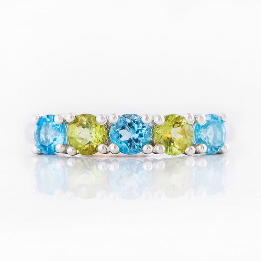 Round cut Swiss Topaz and Peridot half eternity ring - Victoria's Jewellery