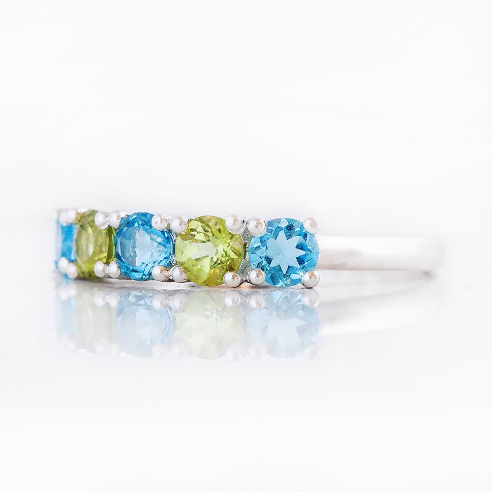 Round cut Swiss Topaz and Peridot half eternity ring - Victoria's Jewellery