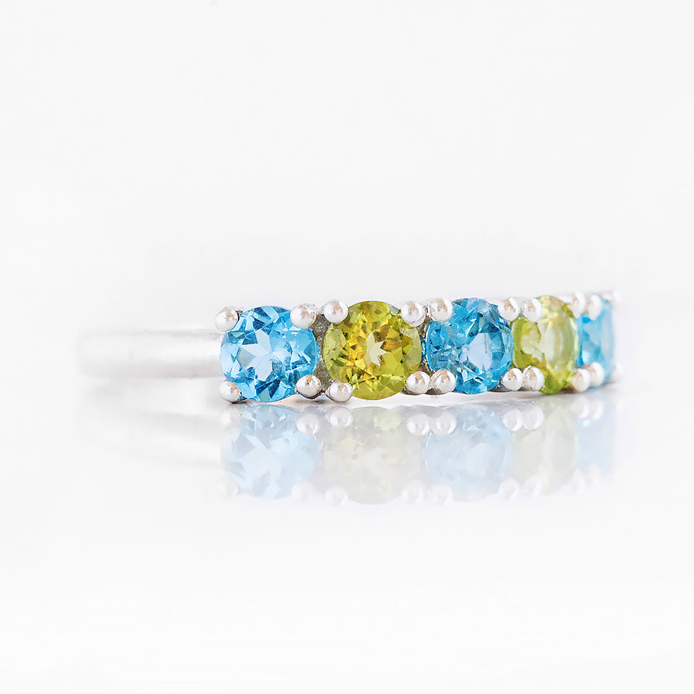 Round cut Swiss Topaz and Peridot half eternity ring - Victoria's Jewellery