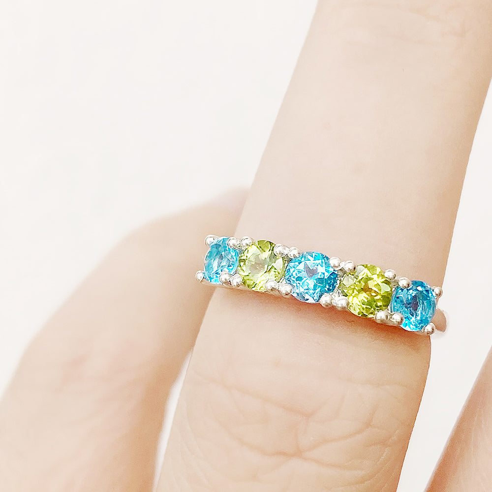 Round cut Swiss Topaz and Peridot half eternity ring - Victoria's Jewellery