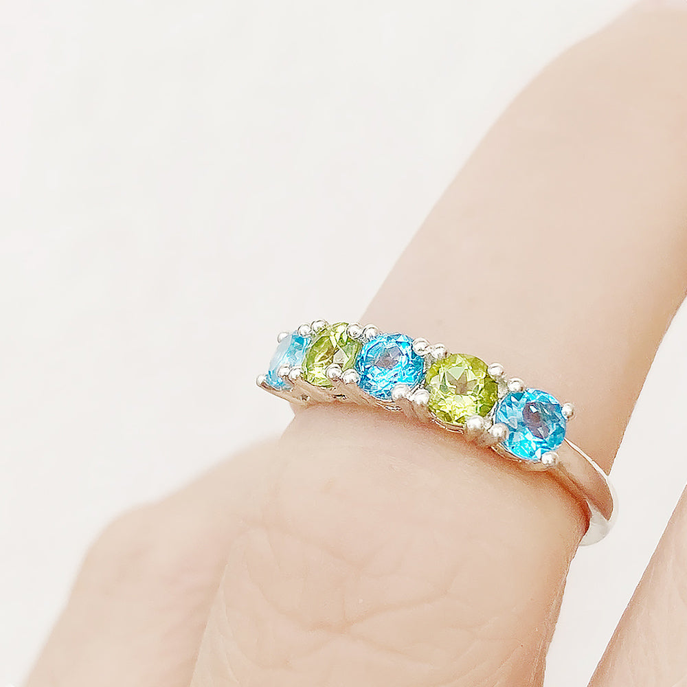 Round cut Swiss Topaz and Peridot half eternity ring - Victoria's Jewellery