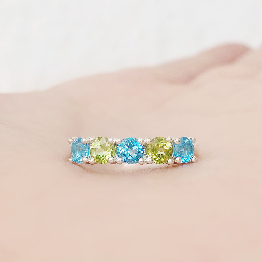 Round cut Swiss Topaz and Peridot half eternity ring - Victoria's Jewellery