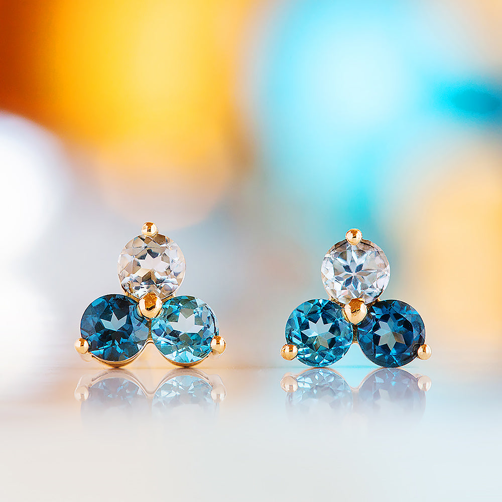 The Trilogy Blue Topaz Stud Earrings - Victoria's Jewellery