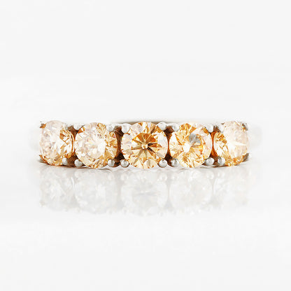 Round cut yellow moissanite half eternity ring in White Gold - Victoria's Jewellery