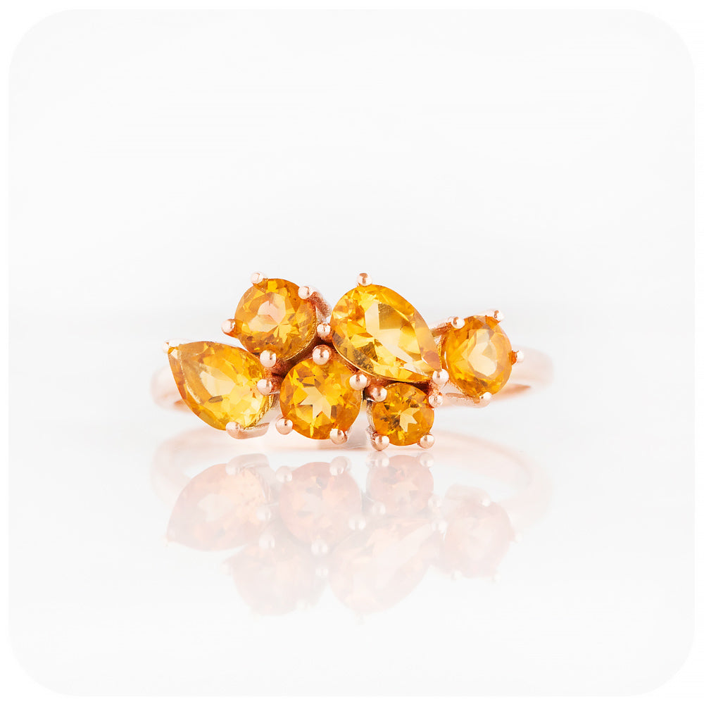 Round and Pear cut Yellow Citrine Cluster Anniversary Ring - Victoria's Jewellery