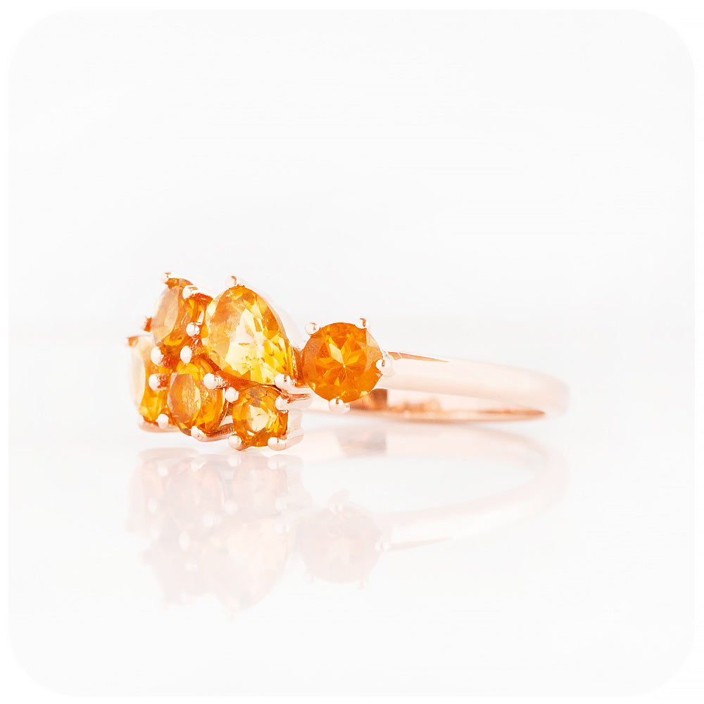 Round and Pear cut Yellow Citrine Cluster Anniversary Ring - Victoria's Jewellery