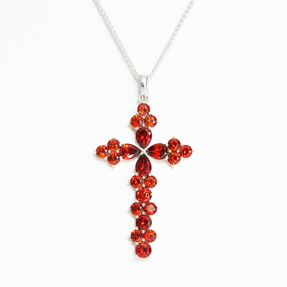 The Garnet Cross Pendant in Sterling Silver - Victoria's Jewellery