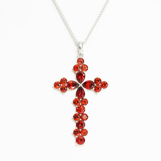 The Garnet Cross Pendant in Sterling Silver - Victoria's Jewellery