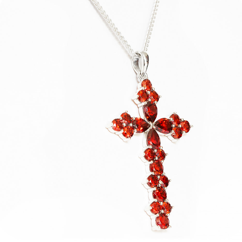 The Garnet Cross Pendant in Sterling Silver - Victoria's Jewellery