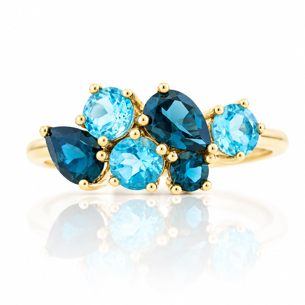 Ena, London and Swiss Blue Topaz Cluster Ring
