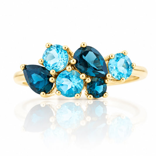 Ena, London and Swiss Blue Topaz Cluster Ring - Victoria's Jewellery