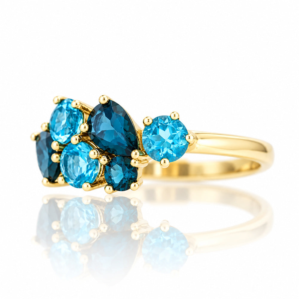 Ena, London and Swiss Blue Topaz Cluster Ring