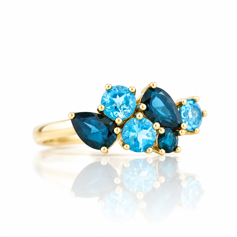 Ena, London and Swiss Blue Topaz Cluster Ring
