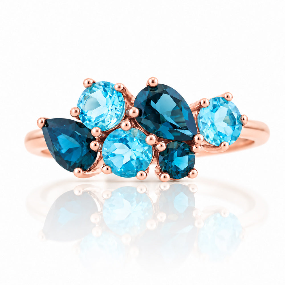 Ena, London and Swiss Blue Topaz Cluster Ring