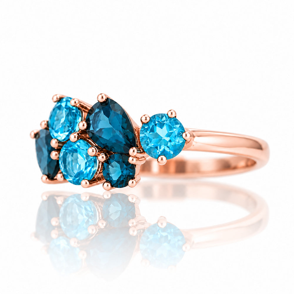 Ena, London and Swiss Blue Topaz Cluster Ring