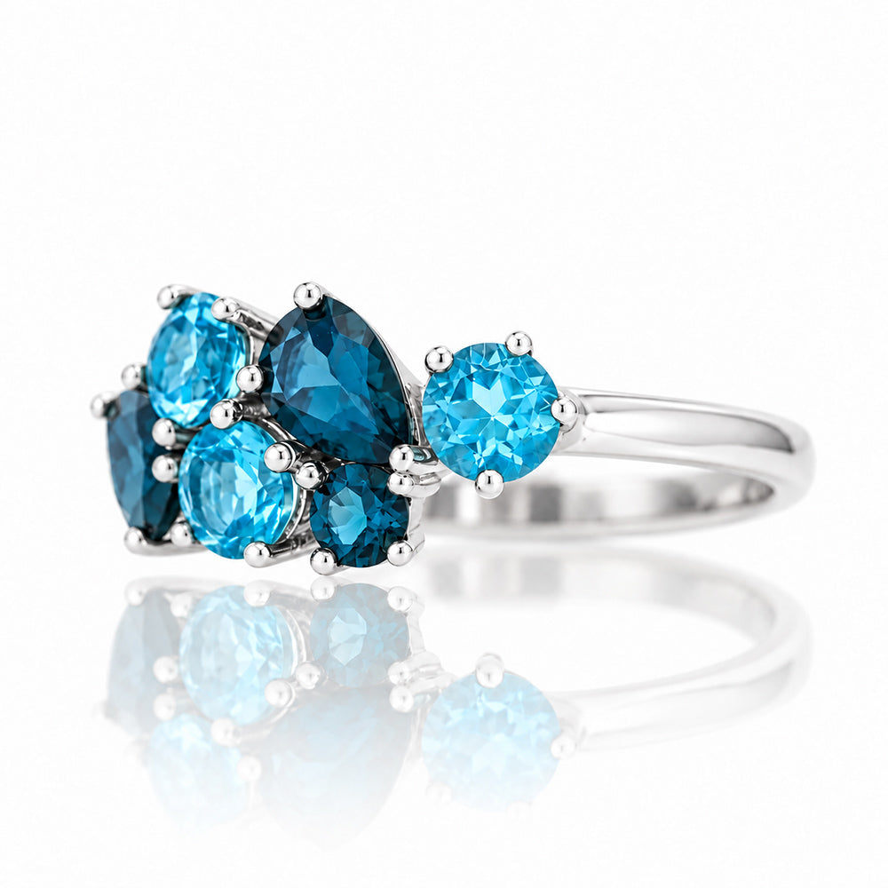 Ena, London and Swiss Blue Topaz Cluster Ring