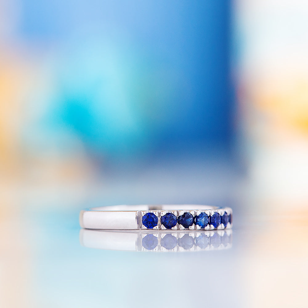 Emma, Lab Grown Blue Sapphire Half Eternity Ring - 2mm