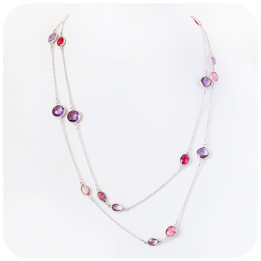 Ruby and Amethyst sterling silver rope Necklace - Victoria's Jewellery