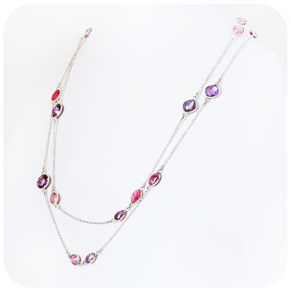 Ruby and Amethyst sterling silver rope Necklace - Victoria's Jewellery