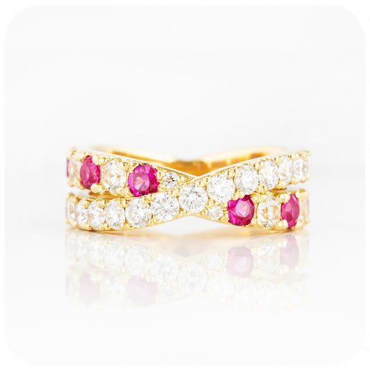 Round cut Ruby and Diamond Anniversary Ring in Yellow Gold - Victoria's Jewellery