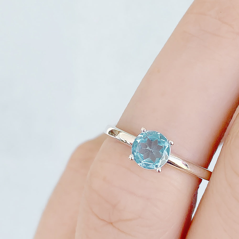 Lina, a Round cut Aquamarine Solitaire Ring - Victoria's Jewellery