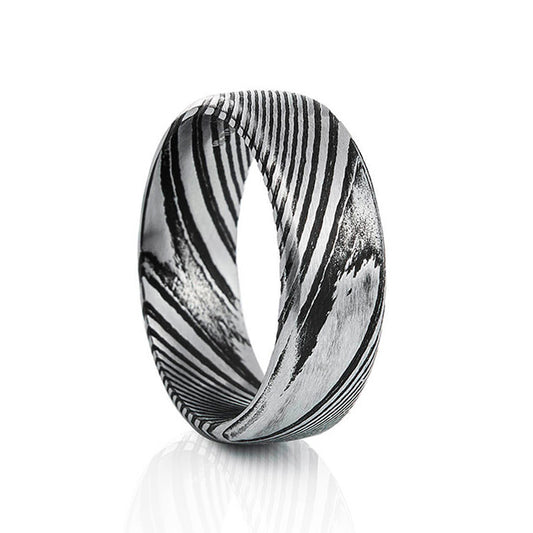 Silver and Black Damascus Tungsten Mens Wedding Ring - Victoria's Jewellery