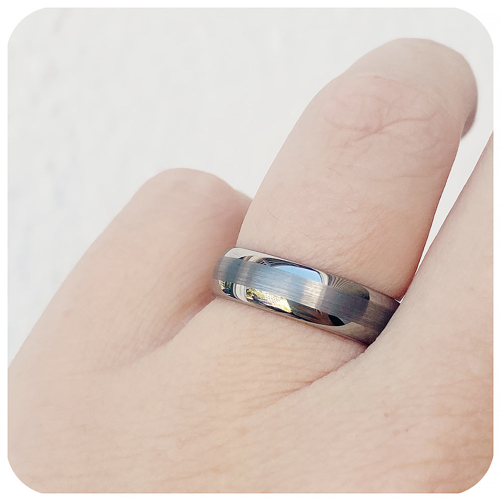 Silver Brushed Tungsten Mens Wedding Ring - Victoria's Jewellery